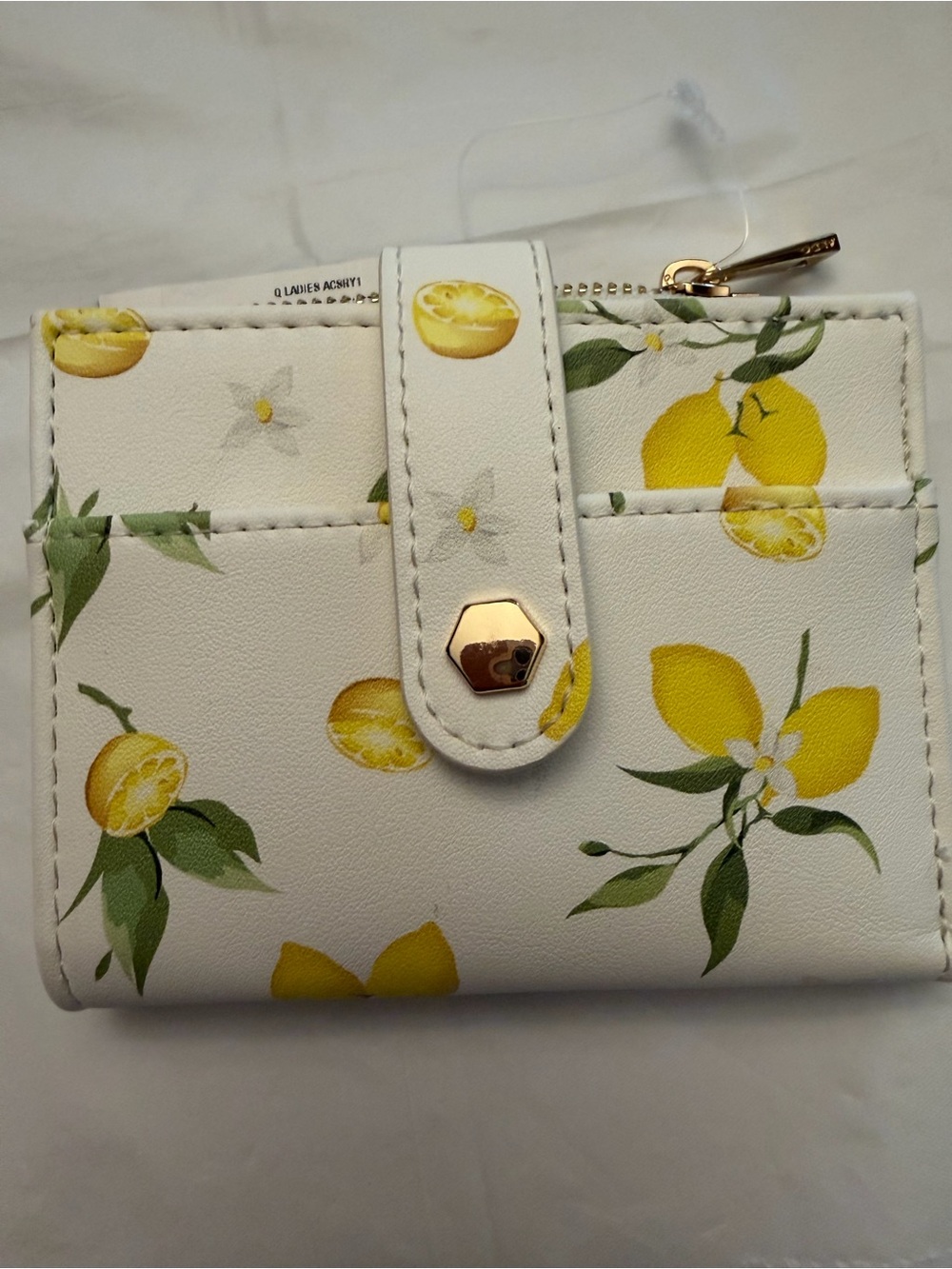 Lemon Print Wallet | White Citrus Print Card Holder & Zip Wallet